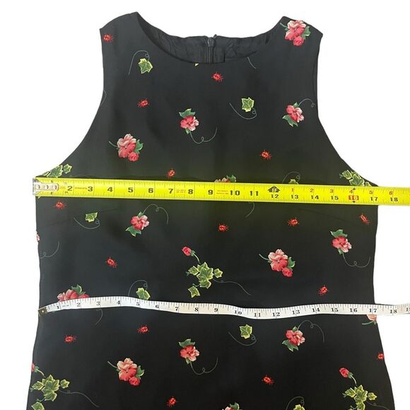 Vintage 90s y2k Long Sleeveless Maxi Shift Dress Red Floral Ivy Ladybugs No Size - Picture 6 of 7